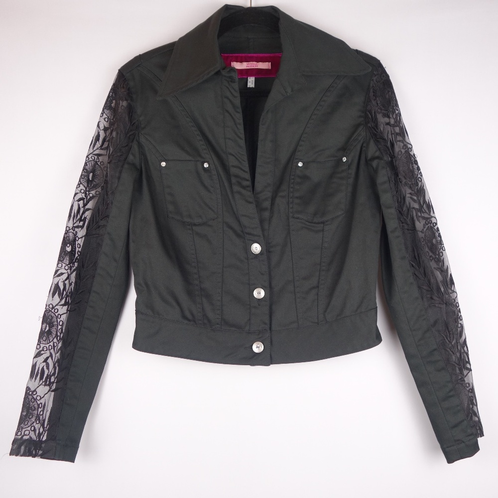 Vintage Voyage Passion Embroidered Floral Mesh Sleeves Jacket w/ Gemstones, Sz 6